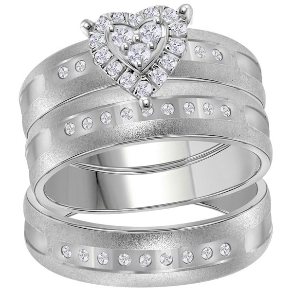 His Hers Diamond Heart Matching Wedding Set 1/4 Cttw 14kt White Gold