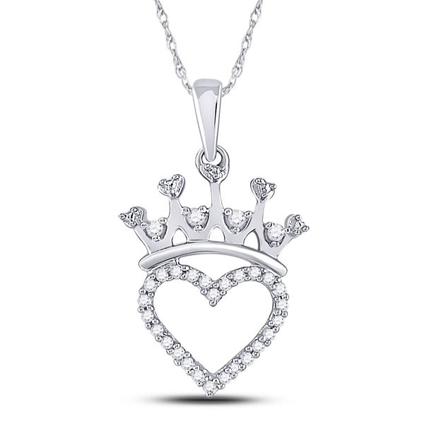 Diamond Crown Heart Pendant 1/10 Cttw Sterling Silver