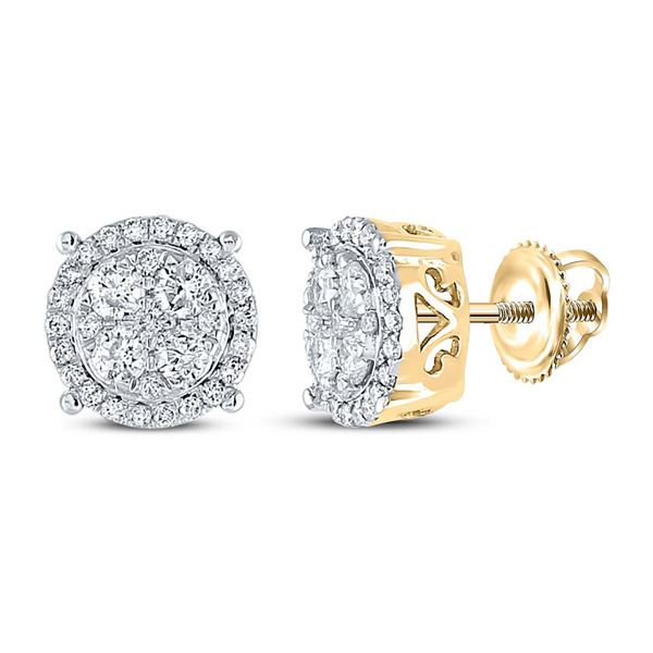 Diamond Circle Cluster Earrings 3/4 Cttw 10kt Yellow Gold