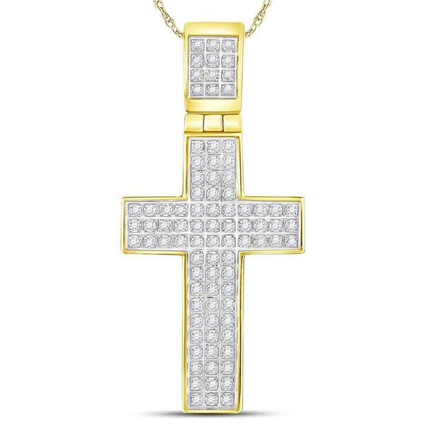 Mens Diamond Cross Charm Pendant 1/4 Cttw 10kt Yellow Gold
