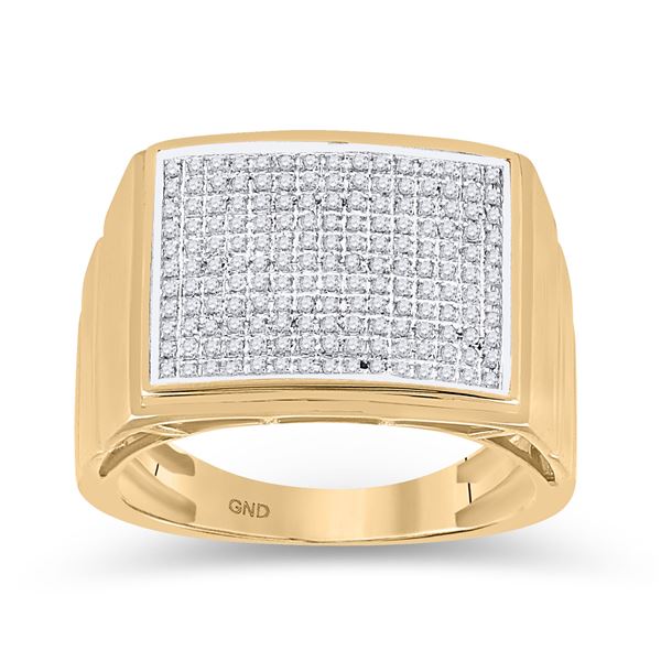Mens Diamond Rectangle Cluster Ring 1/2 Cttw 10kt Yellow Gold