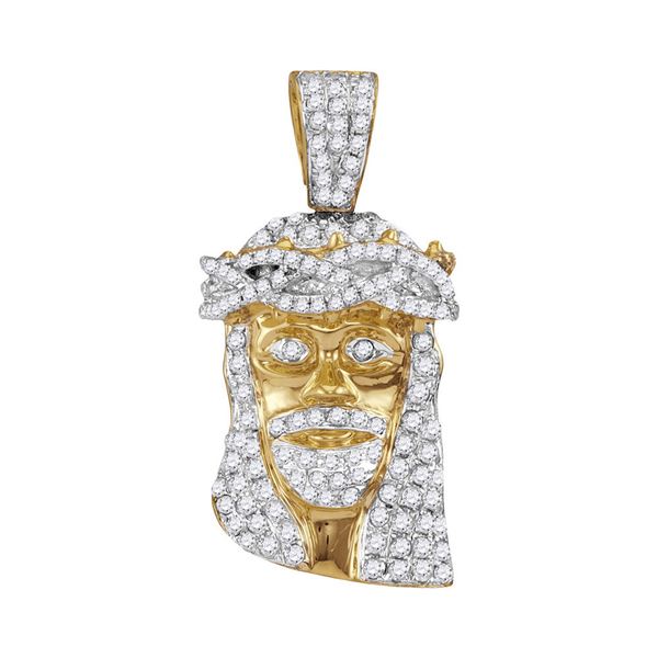 Mens Diamond Jesus Face Charm Pendant 3/4 Cttw 10kt Yellow Gold