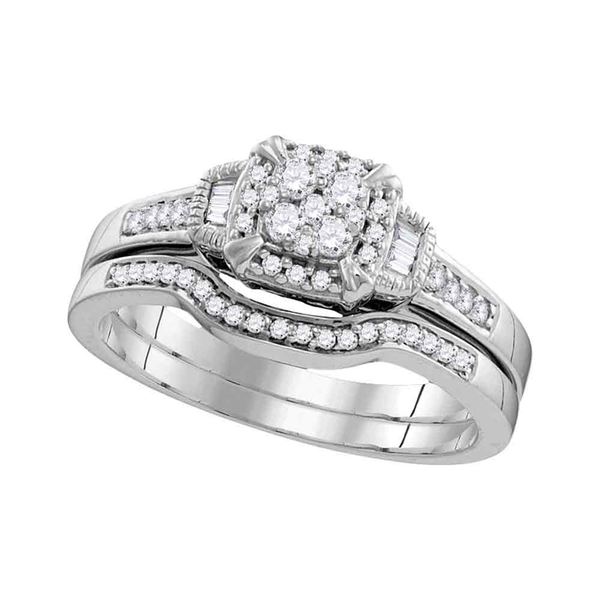 Diamond Cluster Bridal Wedding Ring Band Set 3/8 Cttw 10k White Gold
