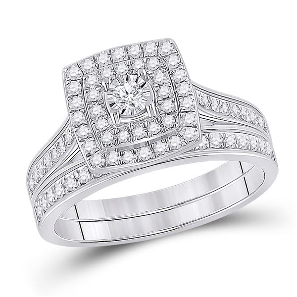 Diamond Halo Bridal Wedding Ring Band Set 1/2 Cttw 10kt White Gold