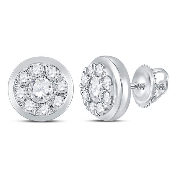 Diamond Cluster Stud Earrings 1 Cttw 14kt White Gold