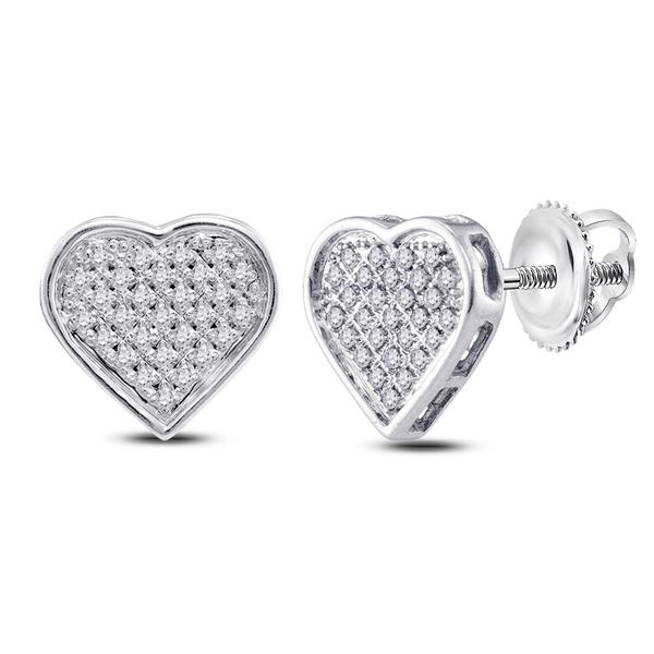 Diamond Heart Cluster Earrings 1/6 Cttw Sterling Silver