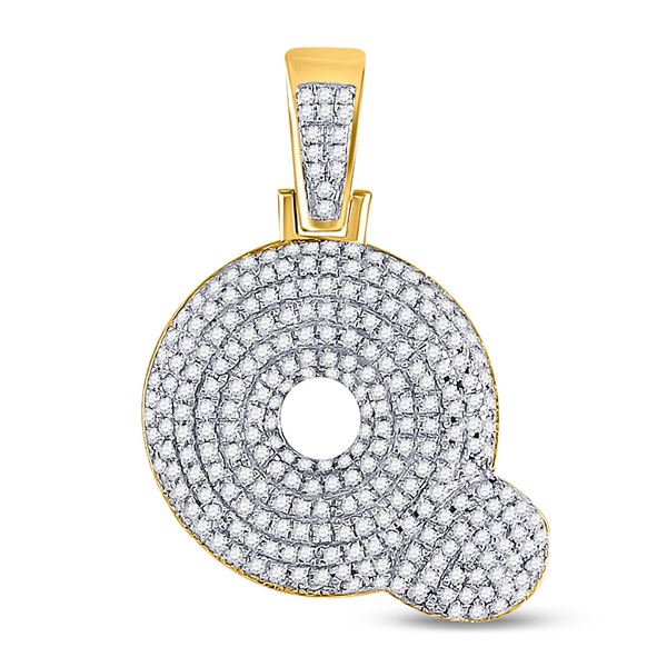 Mens Diamond Bubble Q Letter Charm Pendant 3/4 Cttw 10kt Yellow Gold