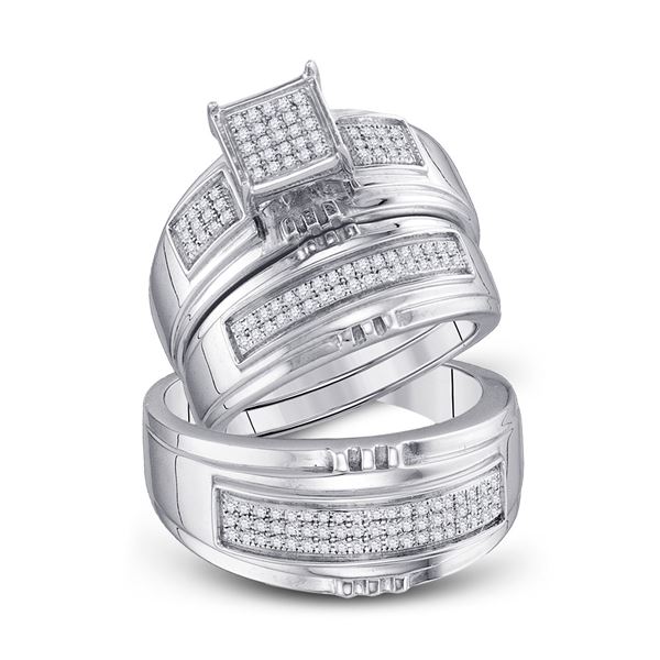 Sterling Silver His Hers Diamond Matching Wedding Set 3/8 Cttw Sterling Silver