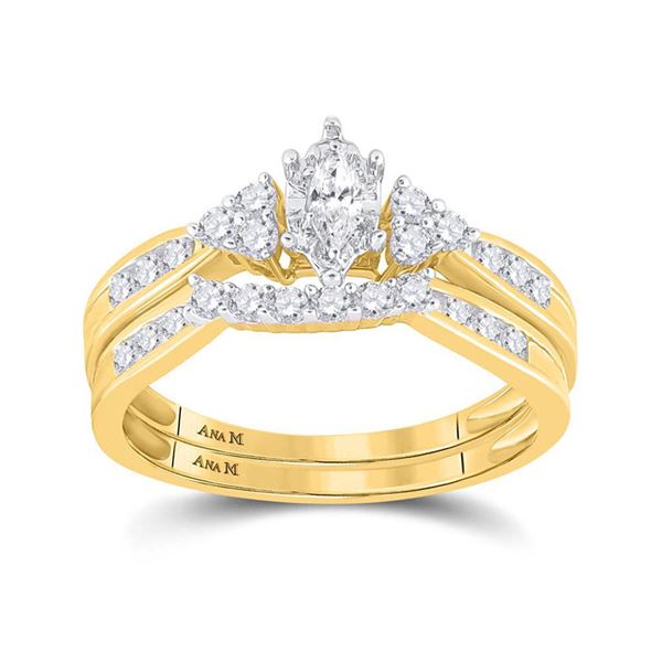 Marquise Diamond Bridal Wedding Ring Band Set 1/2 Cttw 14kt Yellow Gold