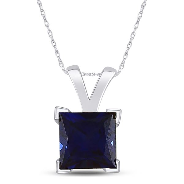 Princess Lab-Created Blue Sapphire Solitaire Pendant 1-1/3 Cttw Sterling Silver