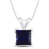 Image 1 : Princess Lab-Created Blue Sapphire Solitaire Pendant 1-1/3 Cttw Sterling Silver