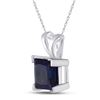 Image 2 : Princess Lab-Created Blue Sapphire Solitaire Pendant 1-1/3 Cttw Sterling Silver