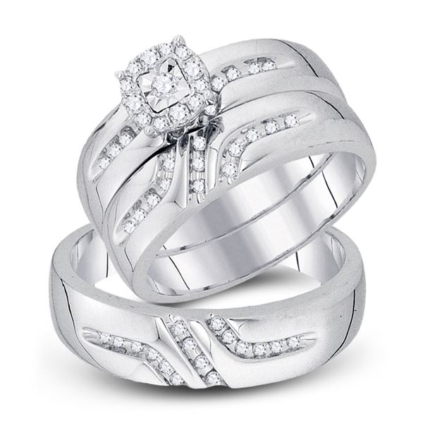 His Hers Diamond Solitaire Matching Wedding Set 1/3 Cttw 10kt White Gold