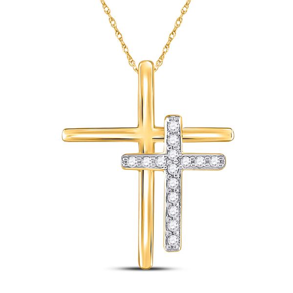 Diamond Double Cross Pendant 1/10 Cttw 10kt Yellow Gold