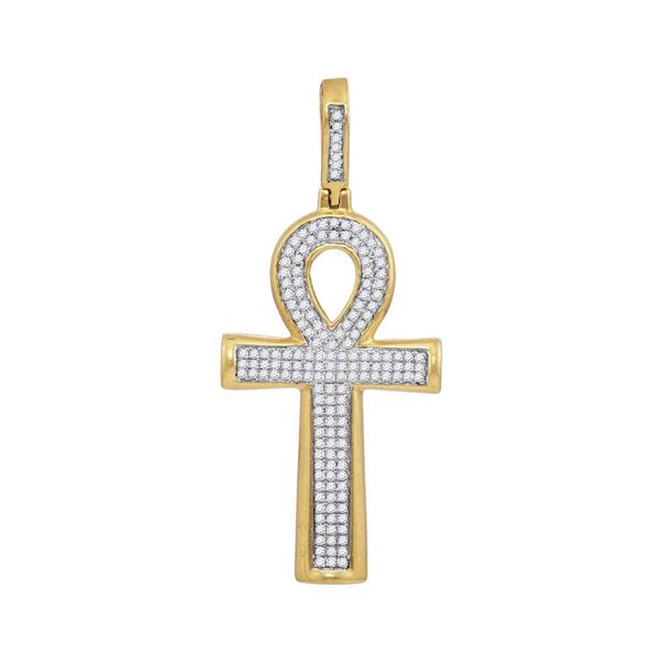 Mens Diamond Ankh Cross Charm Pendant 1/3 Cttw 10kt Yellow Gold