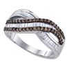 Image 1 : Baguette Brown Diamond Crossover Band Ring 5/8 Cttw Sterling Silver