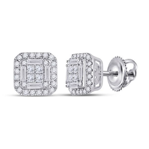 Baguette Diamond Square Earrings 1/2 Cttw 14kt White Gold