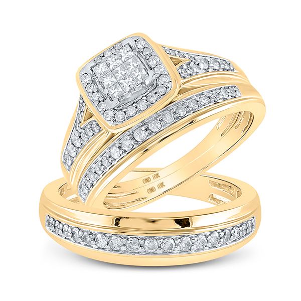 His Hers Princess Diamond Square Matching Wedding Set 3/4 Cttw 10kt Yellow Gold