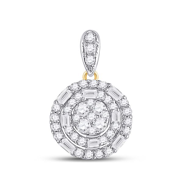 Baguette Diamond Circle Cluster Pendant 3/8 Cttw 14kt Yellow Gold