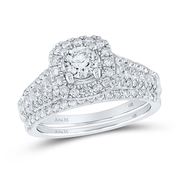 Diamond Bridal Wedding Ring Band Set 1-1/2 Cttw 14kt White Gold