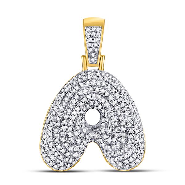 Mens Diamond Bubble A Letter Charm Pendant 3/4 Cttw 10kt Yellow Gold