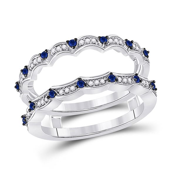 Diamond Blue Sapphire Negative Space Band Ring 1/3 Cttw 14kt White Gold