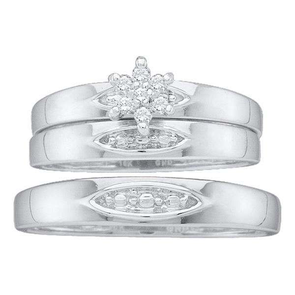 His Hers Diamond Cluster Matching Wedding Set 1/12 Cttw 10kt White Gold