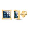 Image 1 : Mens Blue Color Enhanced Diamond Square Earrings 1/10 Cttw 10kt Yellow Gold