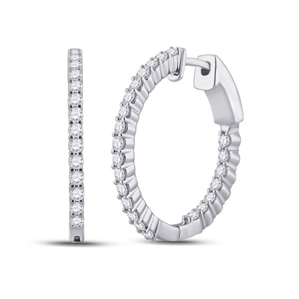 Diamond Inside Outside Hoop Earrings 1 Cttw 14kt White Gold