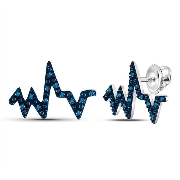 Blue Color Enhanced Diamond Heartbeat Earrings 1/12 Cttw 14kt White Gold