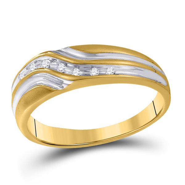 Mens Diamond Single Row Two-tone Wedding Band Ring 1/20 Cttw 10kt Yellow Gold