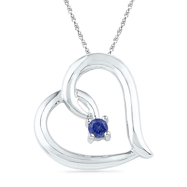 Lab-Created Blue Sapphire Heart Pendant 1/8 Cttw Sterling Silver