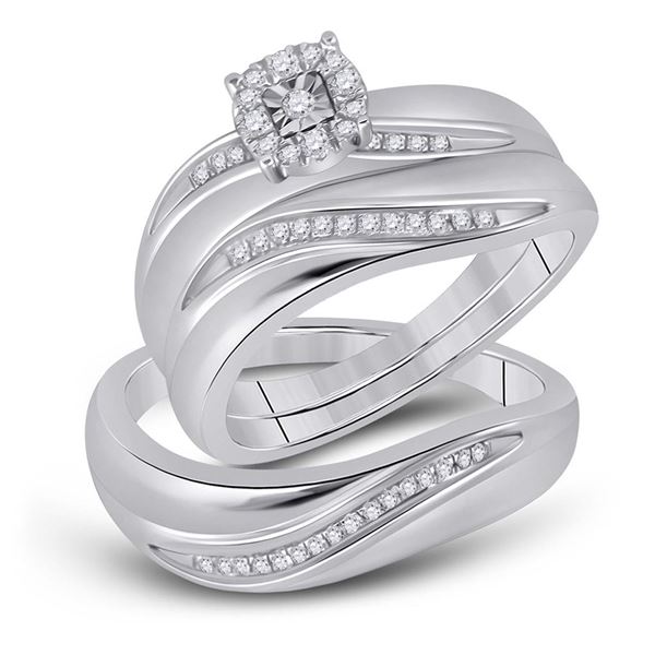 Sterling Silver His Hers Diamond Solitaire Matching Wedding Set 1/5 Cttw Sterling Silver