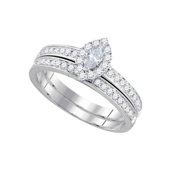 Marquise Diamond Bridal Wedding Ring Band Set 5/8 Cttw 14kt White Gold