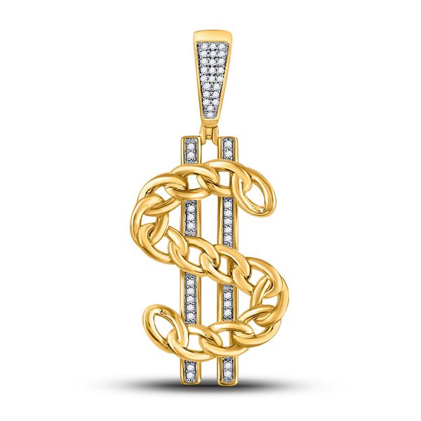 Mens Diamond Chain Link Dollar Charm Pendant 1/8 Cttw 10kt Yellow Gold