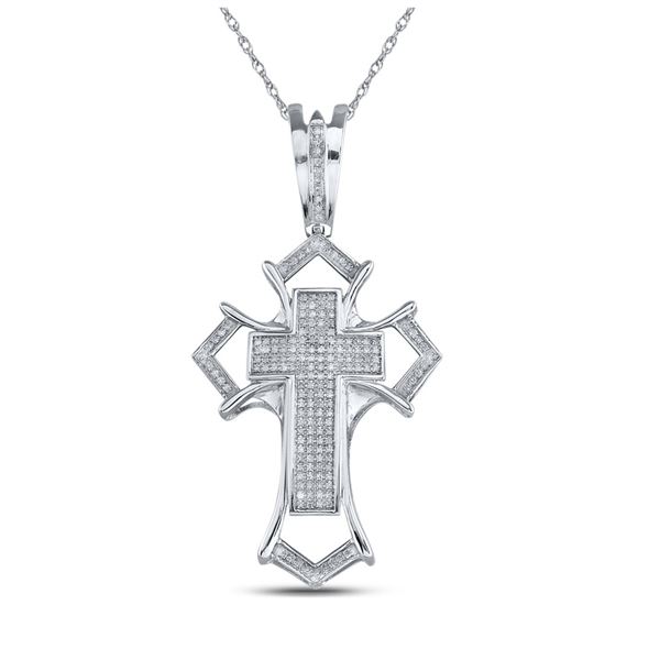 Sterling Silver Mens Diamond Gothic Cross Charm Pendant 1/2 Cttw Sterling Silver