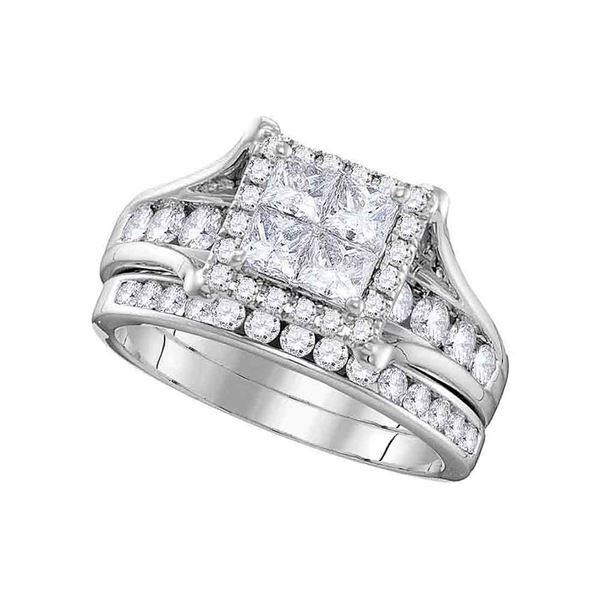 Princess Diamond Bridal Wedding Ring Band Set 1-1/2 Cttw 14kt White Gold