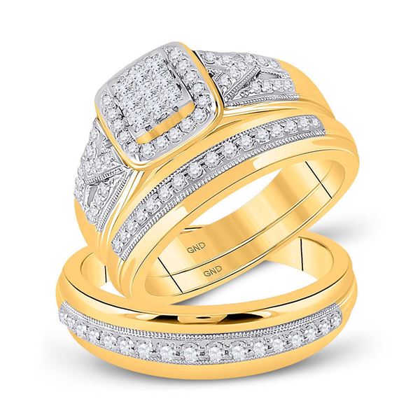 His Hers Diamond Square Matching Wedding Set 3/4 Cttw 10kt Yellow Gold