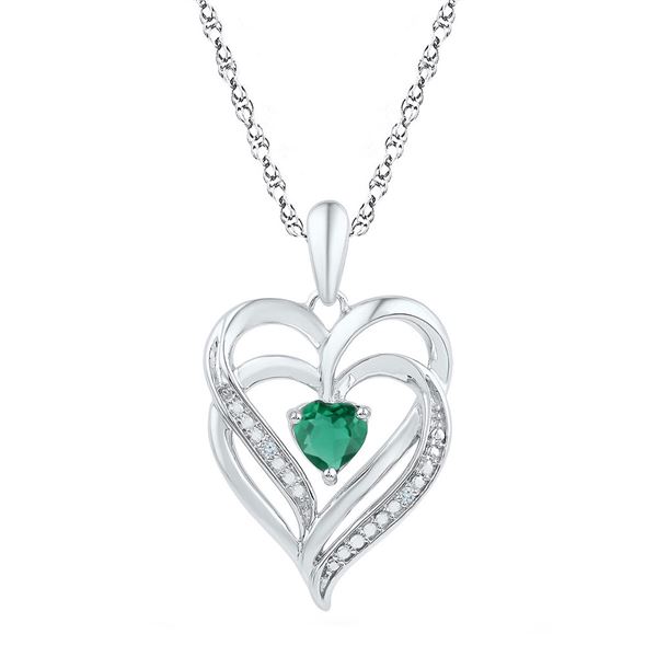Lab-Created Emerald Heart Pendant 5/8 Cttw Sterling Silver