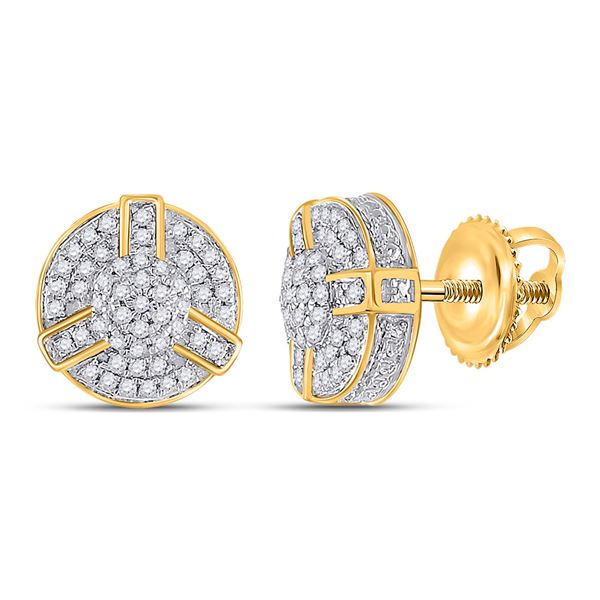 Mens Diamond Cluster Earrings 1/4 Cttw 10kt Yellow Gold