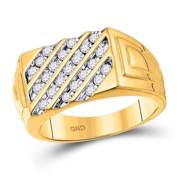 Mens Channel-set Diamond Diagonal Stripe Band Ring 1/2 Cttw 10kt Yellow Gold