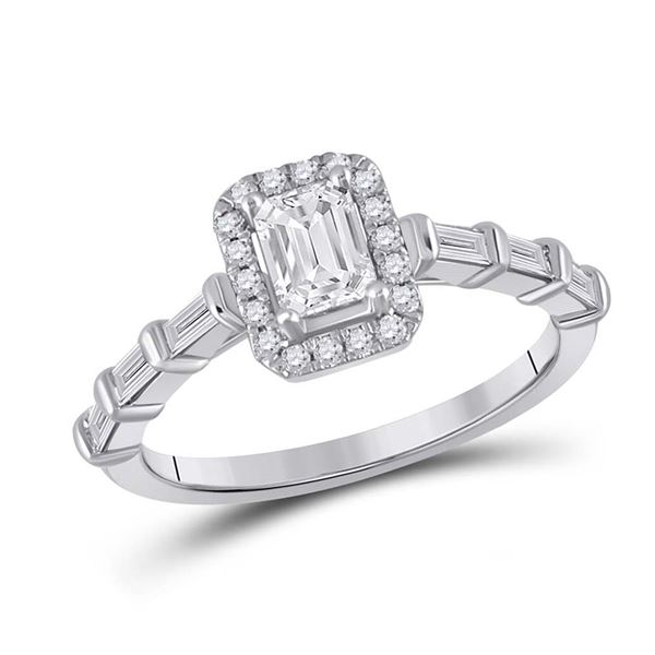 Emerald Diamond Solitaire Bridal Wedding Engagement Ring 7/8 Cttw 14kt White Gold