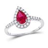 Image 1 : Pear Lab-Created Ruby Solitaire Diamond Frame Ring 1-1/5 Cttw 10kt White Gold