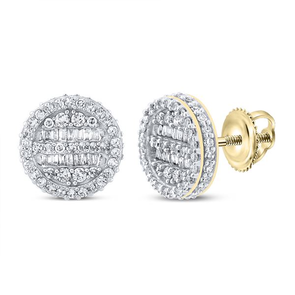 Mens Baguette Diamond Circle Earrings 1 Cttw 10kt Yellow Gold