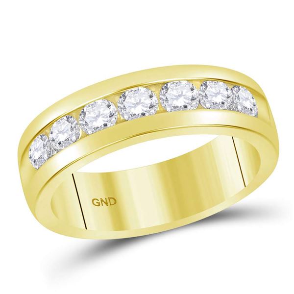 Mens Machine Set Diamond Wedding Channel Band Ring 1-1/2 Cttw 14kt Yellow Gold