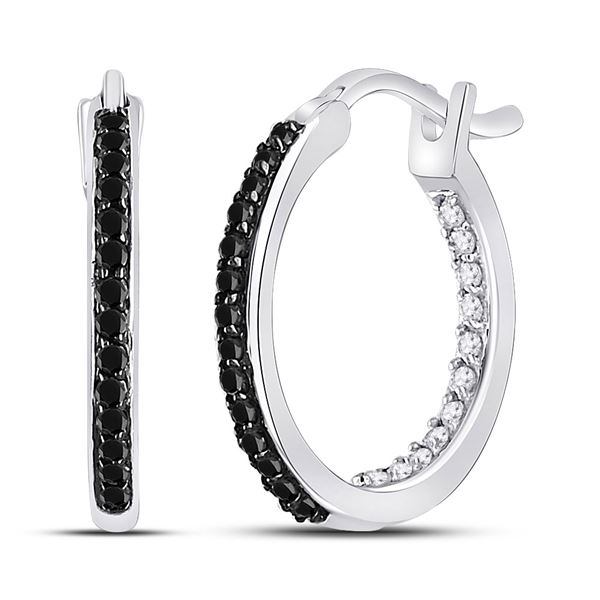 Black Color Enhanced Diamond Hoop Earrings 1/4 Cttw 10kt White Gold
