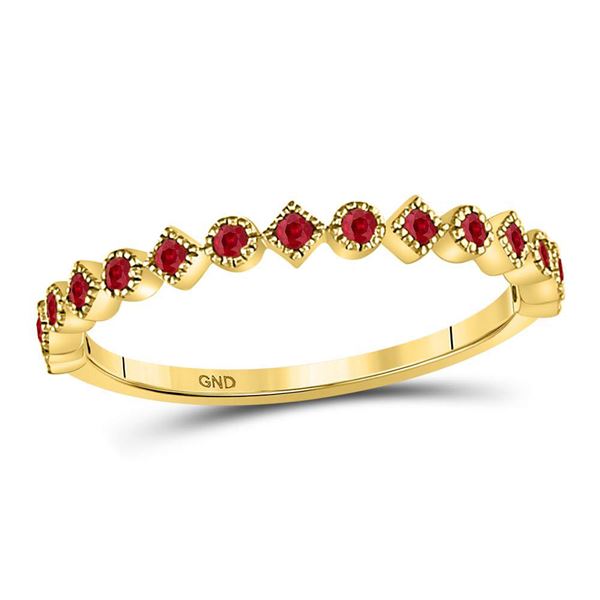 Ruby Square Dot Stackable Band Ring 1/5 Cttw 10kt Yellow Gold