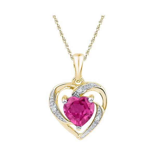 Lab-Created Pink Sapphire Heart Pendant 1 Cttw 10kt Yellow Gold