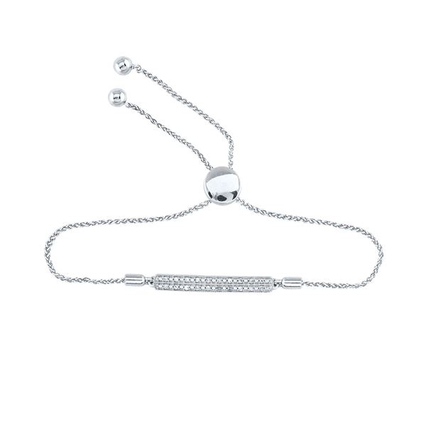 Diamond-accented Bar Bolo Adjustable Bracelet 1/10 Cttw Sterling Silver
