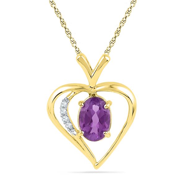 Oval Lab-Created Amethyst Heart Pendant 3/4 Cttw 10kt Yellow Gold
